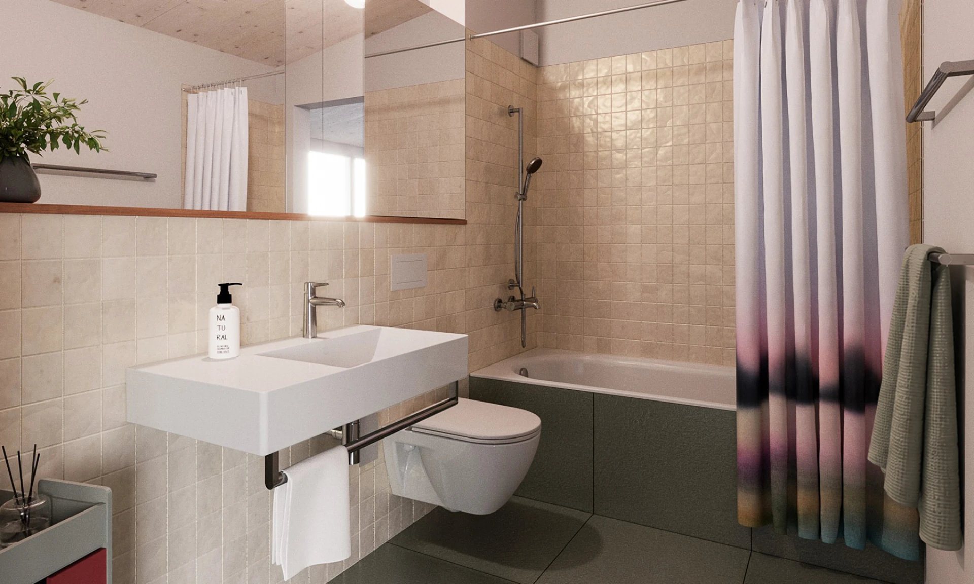 Visualisierung Bad mit Wanne und Dusche, Haus A - Hedwigs Garten